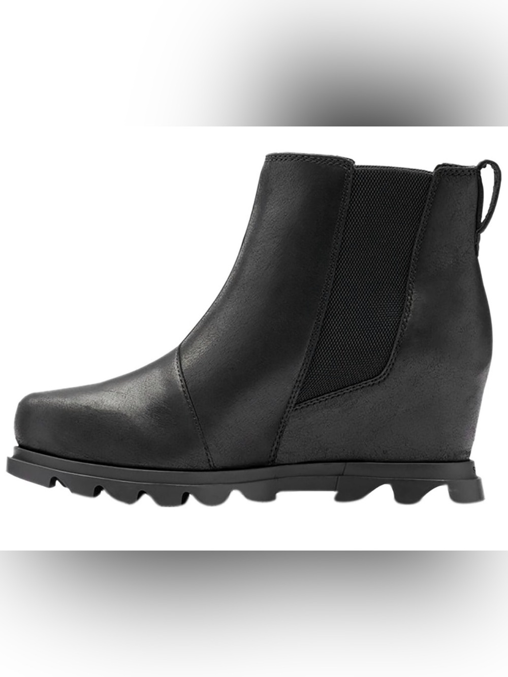 Sorel Joan Of Arctic Wedge III Chelsea Boot Black Leather Heeled Boots Size 7.5